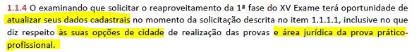 Atualização do Local e Matéria da Prova de 2ª Fase - Edital Repescagem XVI Exame de Ordem