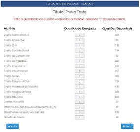 Geração provas para Exame OAB - Site Prova da Ordem