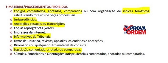 Remissão direta no código - exemplo do que não é permitido no Exame de Ordem (OAB)