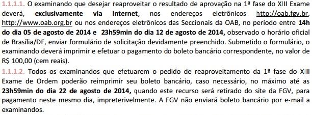 Prazo de inscrição na repescagem do XIV Exame da OAB - 2ª Fase conforme edital