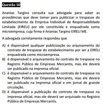 Questão passível de anulação XIII Exame da OAB - Direito Empresarial