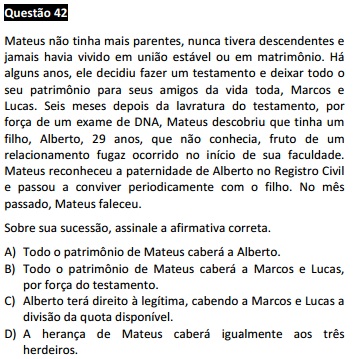 Questão passível de anulação XV Exame da OAB - Direito Civil