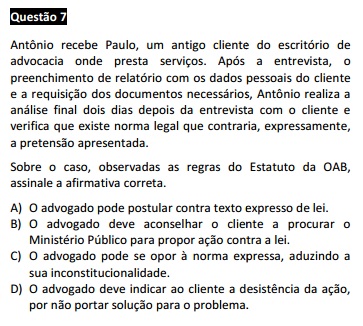 Questão passível de anulação XV Exame da OAB - Ética