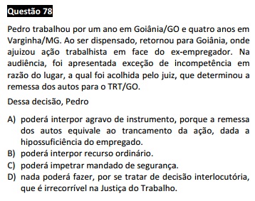 Questão passível de anulação XV Exame da OAB - Processo do Trabalho