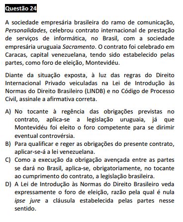  Questão 24 da Prova Branca - Direito Internacional - Passível Anulação - 1ª fase do XVII Exame de Ordem