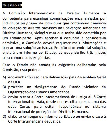  Questão 20 da Prova Branca - Direitos Humanos - Passível Anulação - 1ª fase do XVII Exame de Ordem