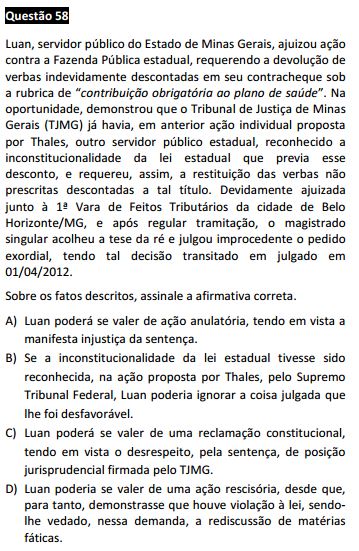  Questão 58 da Prova Branca - Processo Civil - Passível Anulação - 1ª fase do XVII Exame de Ordem