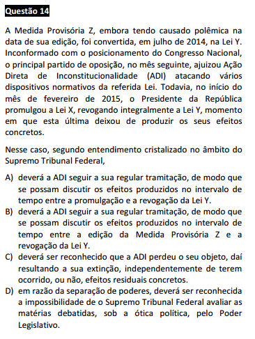 Questão passível de anulação XVI Exame da OAB - Constitucional