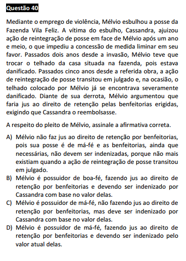 Questão passível de anulação XVI Exame da OAB - Civil