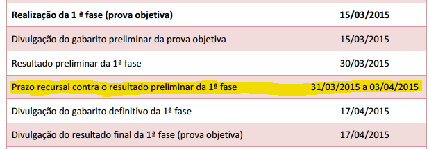 Prazo para interposição de Recursos na 1ª fase XVI Exame de ORdem