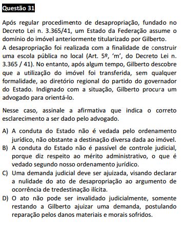 Questão passível de anulação XI Exame da OAB - Direito Administrativo