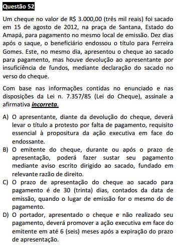 Questão passível de anulação XI Exame da OAB - Direito Empresarial