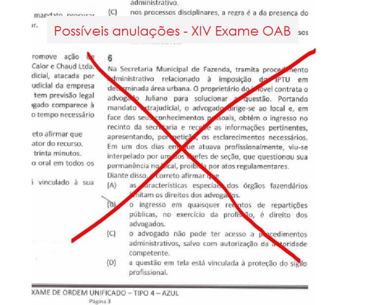 Questões passíveis de anulação - 1ª fase XIV Exame OAB