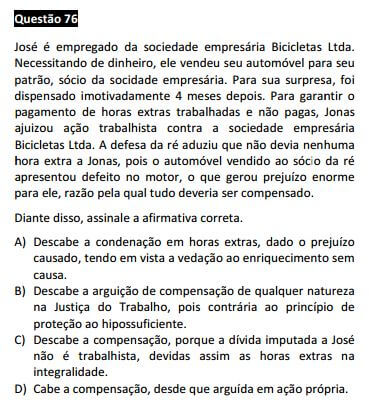 Questão passível de anulação XVII Exame da OAB - Processo do Trabalho