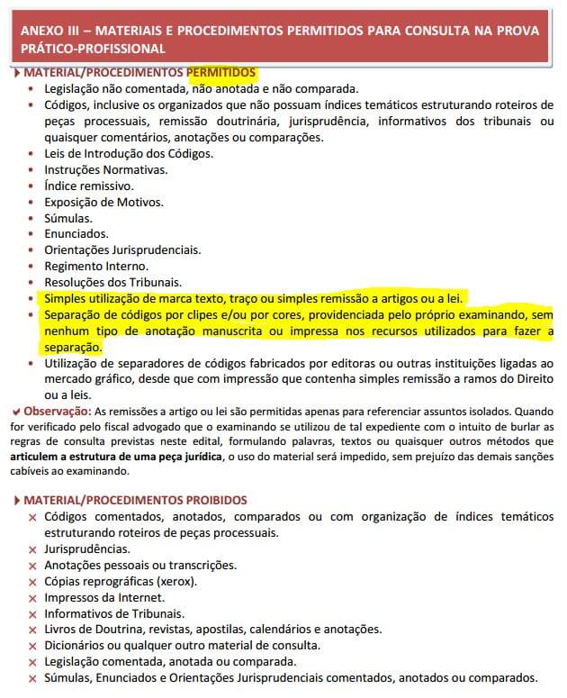 Materiais permitidos e proibidos na prova de 2ª fase do XVIII Exame de Ordem