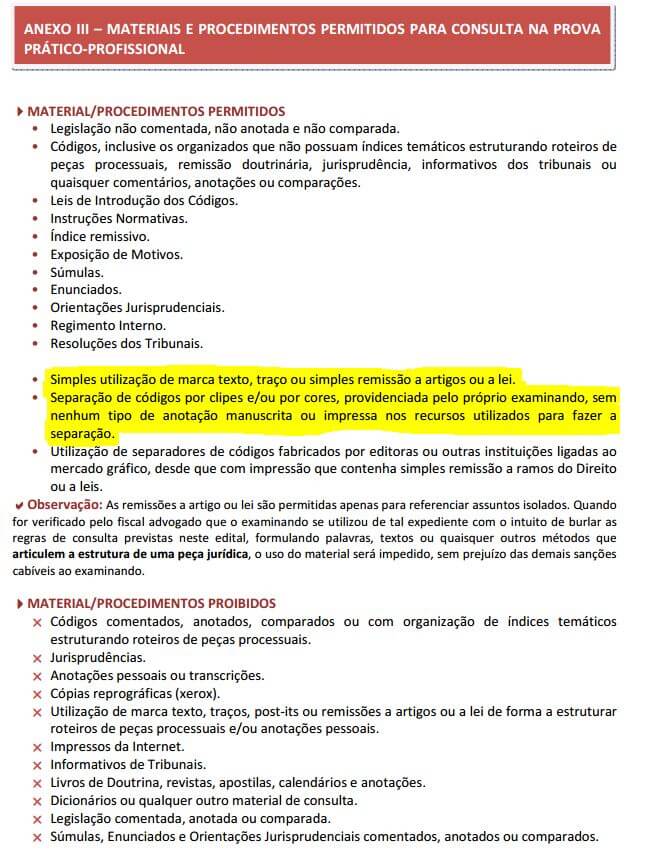 Materiais permitidos e proibidos na prova de 2ª fase do XX Exame de Ordem