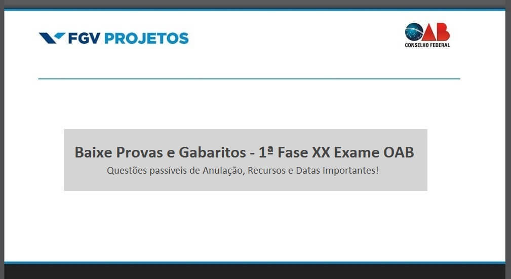 baixe provas e gabaritos - 1ª fase XX Exame OAB