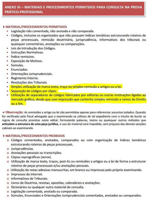 Materiais permitidos e proibidos na prova de 2ª fase do XX Exame de Ordem