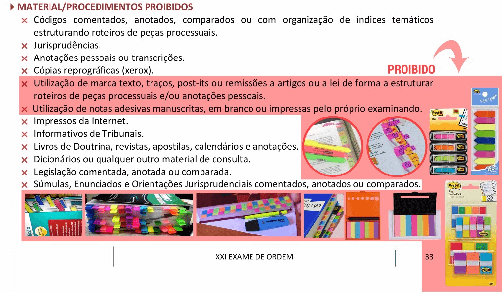 Anexo III edital XXVI Exame de Ordem - Proibidos