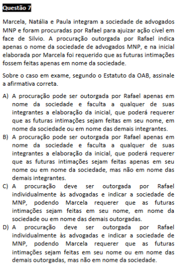 questão passível de anulação na 1ª Fase do XXI Exame OAB - questão 07 de Ética