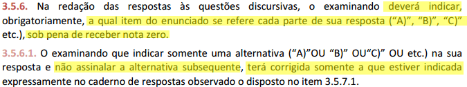 2ª Fase OAB: resultar na atribuição de nota ZERO na peça: Não indicar os itens nos enunciados das questões