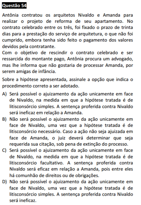 questão passível de anulação na 1ª Fase do XXII Exame OAB - questão 54 de Direito Civil