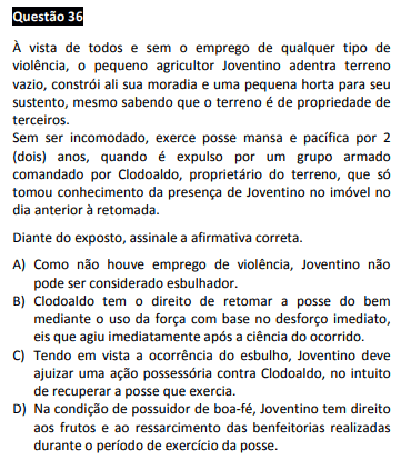 questão passível de anulação no XXIII Exame OAB - 1ª fase - questão 36 de Direito Civil