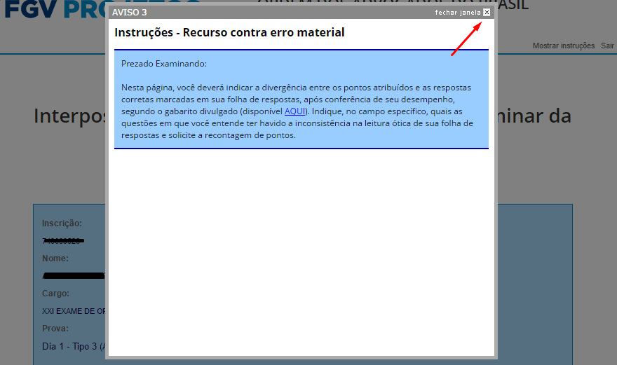 Recorrer do Resultado da 1ª Fase OAB - Opções