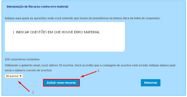 Recorrer do Resultado da 1ª Fase OAB - Formulário Erro Material