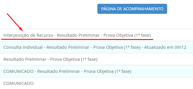 Recorrer do Resultado da OAB - 1ª Fase - Passo 1 - Tela do Link