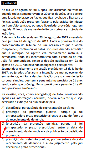 Questão 58 da Prova Verde com alternativa certa marcada