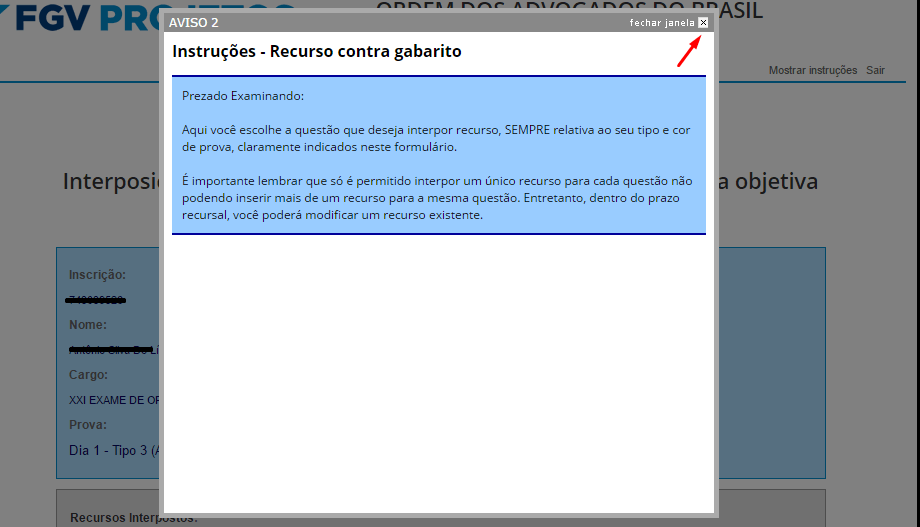 Recurso contra o gabarito - Aviso 2