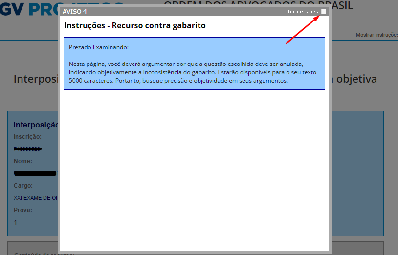 Recurso contra o gabarito - Aviso 4