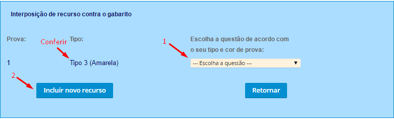 Recurso contra o gabarito - Tela de Seleção