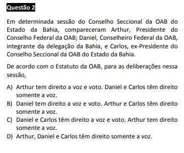 Questão passível de anulação XXV Exame OAB - 1ª fase - questão 02 de Ética