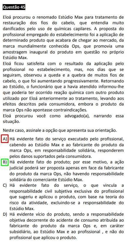 Questão passível de anulação XXV Exame OAB - 1ª fase - questão 45 de Consumidor