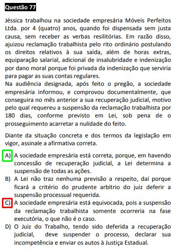 Questão passível de anulação XXV Exame OAB - 1ª fase - questão 77 - Processo do Trabalho