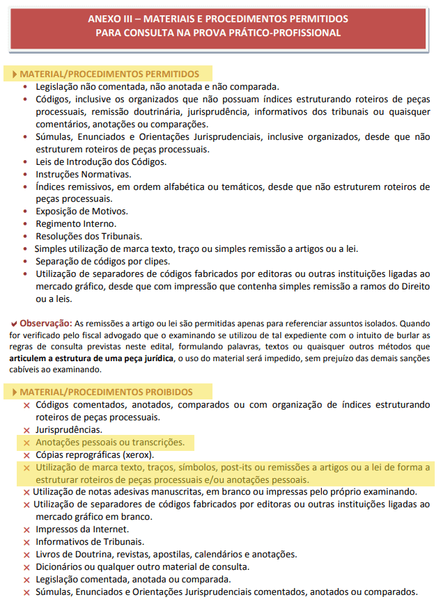 Materiais permitidos na prova de 2ª fase do XXIX Exame de Ordem