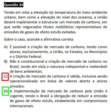 Questão passível de anulação XXVII Exame OAB - 1ª fase - questão 34 de Ambiental