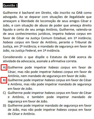 Questão passível de anulação XXVII Exame OAB - 1ª fase - questão 1 de Ética