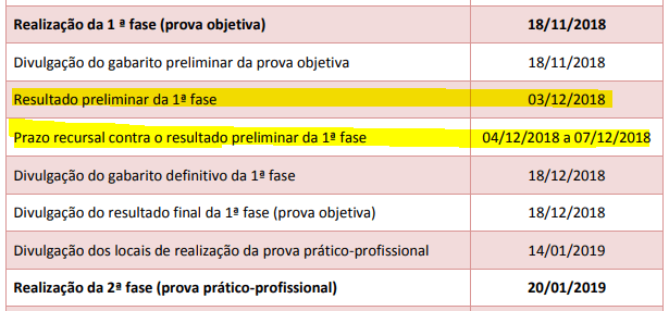 Datas importantes na 1ª Fase do XXVII Exame de Ordem