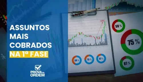 Estatísticas dos Assuntos Mais Cobrados na 1ª Fase em blocos e anotações sobre uma mesa