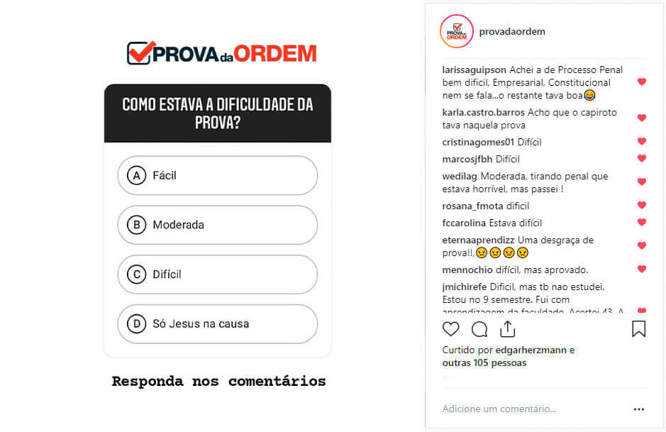 Percepções Sobre a Prova enviadas pelo Instagram