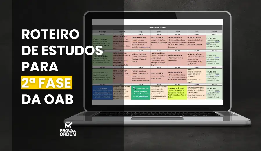 Notebook apresentando na Tela o Roteiro de Estudos para 2ª Fase da OAB do Curso Prova da Ordem