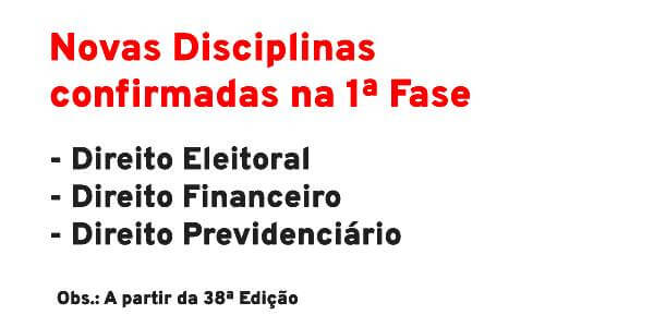 Confirmado Direito Eleitoral, Financeiro e Previdenciário no Exame da OAB