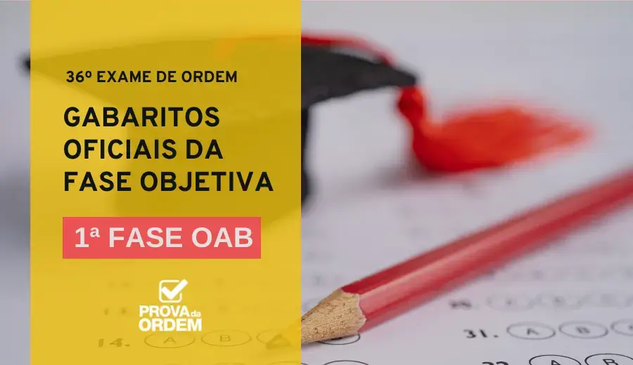 Gabarito OAB 1ª Fase OAB 36, apresentando um lápis sobre um caderno de respostas de múltiplas alternativas