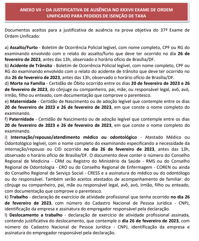 Exame de Ordem 38 OAB - Justificativa de Ausência