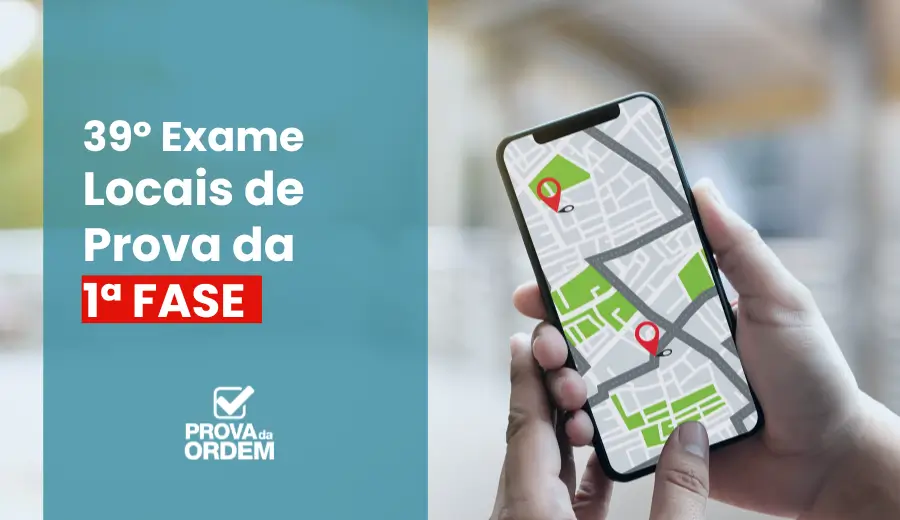 Mão segurando um celular com o GPS aberto indicando os Locais de Prova OAB 39 1ª Fase