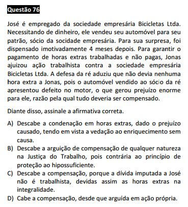 Questão passível de anulação XVII Exame da OAB - Processo do Trabalho