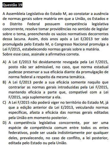 Questão 19 da Prova Branca - Direito Constitucional - Passível Anulação - 1ª fase do XVIII Exame de Ordem